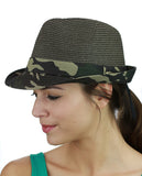 C.C. Unisex Camouflage Band and Brim Weaved Fedora Trilby Hat