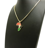Power Fist on Pan Africa Continent Micro Pendant with 2mm 24" Box Chain Necklace, Gold-Tone