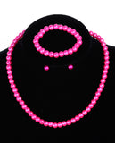 Girl's Simulated Pearl Necklace with Stretch Bracelet & Ball Stud Earrings