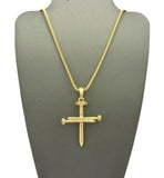 Simple Studded Reversible 3 Cross Nail Pendant w/ 2mm 24" Box Chain Necklace in Gold-Tone