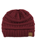C.C BeanieTail Soft Stretch Cable Knit Messy High Bun Ponytail Beanie Hat