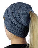 C.C BeanieTail Soft Stretch Cable Knit Messy High Bun Ponytail Beanie Hat