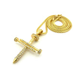 Studded Allover 3 Cross Nail Pendant w/ 2mm 24" Box Chain Necklace in Gold-Tone