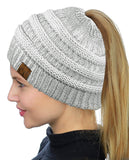 C.C BeanieTail Soft Stretch Cable Knit Messy High Bun Ponytail Beanie Hat