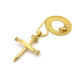 Simple Studded Reversible 3 Cross Nail Pendant w/ 2mm 24" Snake Chain Necklace in Gold-Tone