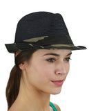 C.C. Unisex Camouflage Band and Brim Weaved Fedora Trilby Hat