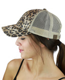 C.C Leopard Print Faux Suede Front Panel Mesh Back Precurved Baseball Cap Hat