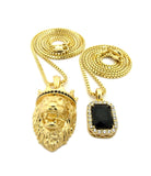 Black Stone Crown King Lion & Gemstone Pendant Set w/ Chain Necklace