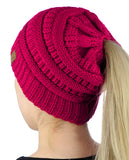 C.C BeanieTail Soft Stretch Cable Knit Messy High Bun Ponytail Beanie Hat