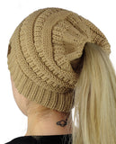 C.C BeanieTail Soft Stretch Cable Knit Messy High Bun Ponytail Beanie Hat