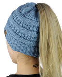 C.C BeanieTail Soft Stretch Cable Knit Messy High Bun Ponytail Beanie Hat