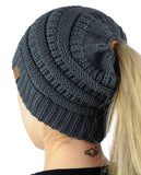 C.C BeanieTail Soft Stretch Cable Knit Messy High Bun Ponytail Beanie Hat