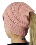 C.C BeanieTail Soft Stretch Cable Knit Messy High Bun Ponytail Beanie Hat