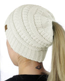 C.C BeanieTail Soft Stretch Cable Knit Messy High Bun Ponytail Beanie Hat