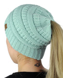 C.C BeanieTail Soft Stretch Cable Knit Messy High Bun Ponytail Beanie Hat
