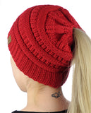 C.C BeanieTail Soft Stretch Cable Knit Messy High Bun Ponytail Beanie Hat