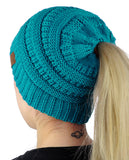 C.C BeanieTail Soft Stretch Cable Knit Messy High Bun Ponytail Beanie Hat