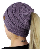 C.C BeanieTail Soft Stretch Cable Knit Messy High Bun Ponytail Beanie Hat