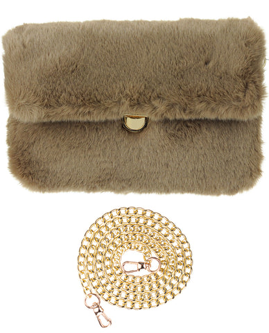 C.C Women's Evening Faux Fur Fuzzy Crossbody Shoulder Bag Envelope Clutch Purse