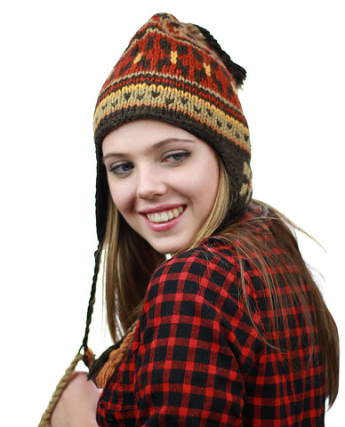 NYFASHION101 Nepal Handmade Ear Flaps Wool Fleece Lined Winter Hat