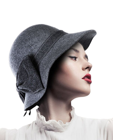 NYfashion101 Exclusive Women's Enlarged Bow Wool Bell Cloche Bucket Hat