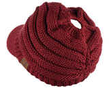 C.C BeanieTail Warm Knit Messy High Bun Ponytail Visor Beanie Cap