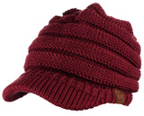 C.C BeanieTail Warm Knit Messy High Bun Ponytail Visor Beanie Cap