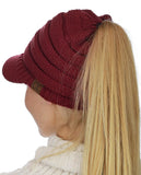 C.C BeanieTail Warm Knit Messy High Bun Ponytail Visor Beanie Cap