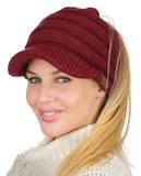 C.C BeanieTail Warm Knit Messy High Bun Ponytail Visor Beanie Cap