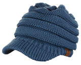 C.C BeanieTail Warm Knit Messy High Bun Ponytail Visor Beanie Cap