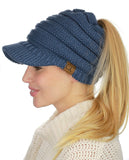 C.C BeanieTail Warm Knit Messy High Bun Ponytail Visor Beanie Cap