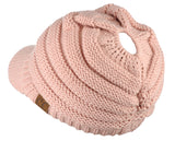 C.C BeanieTail Warm Knit Messy High Bun Ponytail Visor Beanie Cap