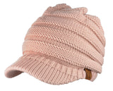 C.C BeanieTail Warm Knit Messy High Bun Ponytail Visor Beanie Cap