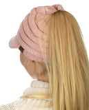 C.C BeanieTail Warm Knit Messy High Bun Ponytail Visor Beanie Cap