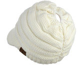 C.C BeanieTail Warm Knit Messy High Bun Ponytail Visor Beanie Cap