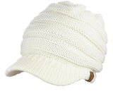 C.C BeanieTail Warm Knit Messy High Bun Ponytail Visor Beanie Cap