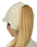 C.C BeanieTail Warm Knit Messy High Bun Ponytail Visor Beanie Cap