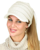 C.C BeanieTail Warm Knit Messy High Bun Ponytail Visor Beanie Cap