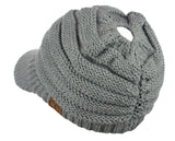C.C BeanieTail Warm Knit Messy High Bun Ponytail Visor Beanie Cap