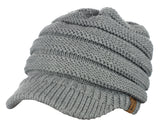 C.C BeanieTail Warm Knit Messy High Bun Ponytail Visor Beanie Cap