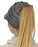 C.C BeanieTail Warm Knit Messy High Bun Ponytail Visor Beanie Cap