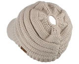 C.C BeanieTail Warm Knit Messy High Bun Ponytail Visor Beanie Cap