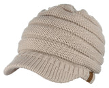 C.C BeanieTail Warm Knit Messy High Bun Ponytail Visor Beanie Cap