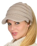 C.C BeanieTail Warm Knit Messy High Bun Ponytail Visor Beanie Cap