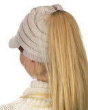 C.C BeanieTail Warm Knit Messy High Bun Ponytail Visor Beanie Cap