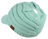 C.C BeanieTail Warm Knit Messy High Bun Ponytail Visor Beanie Cap