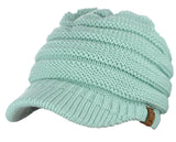 C.C BeanieTail Warm Knit Messy High Bun Ponytail Visor Beanie Cap