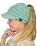 C.C BeanieTail Warm Knit Messy High Bun Ponytail Visor Beanie Cap