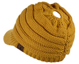 C.C BeanieTail Warm Knit Messy High Bun Ponytail Visor Beanie Cap