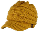 C.C BeanieTail Warm Knit Messy High Bun Ponytail Visor Beanie Cap